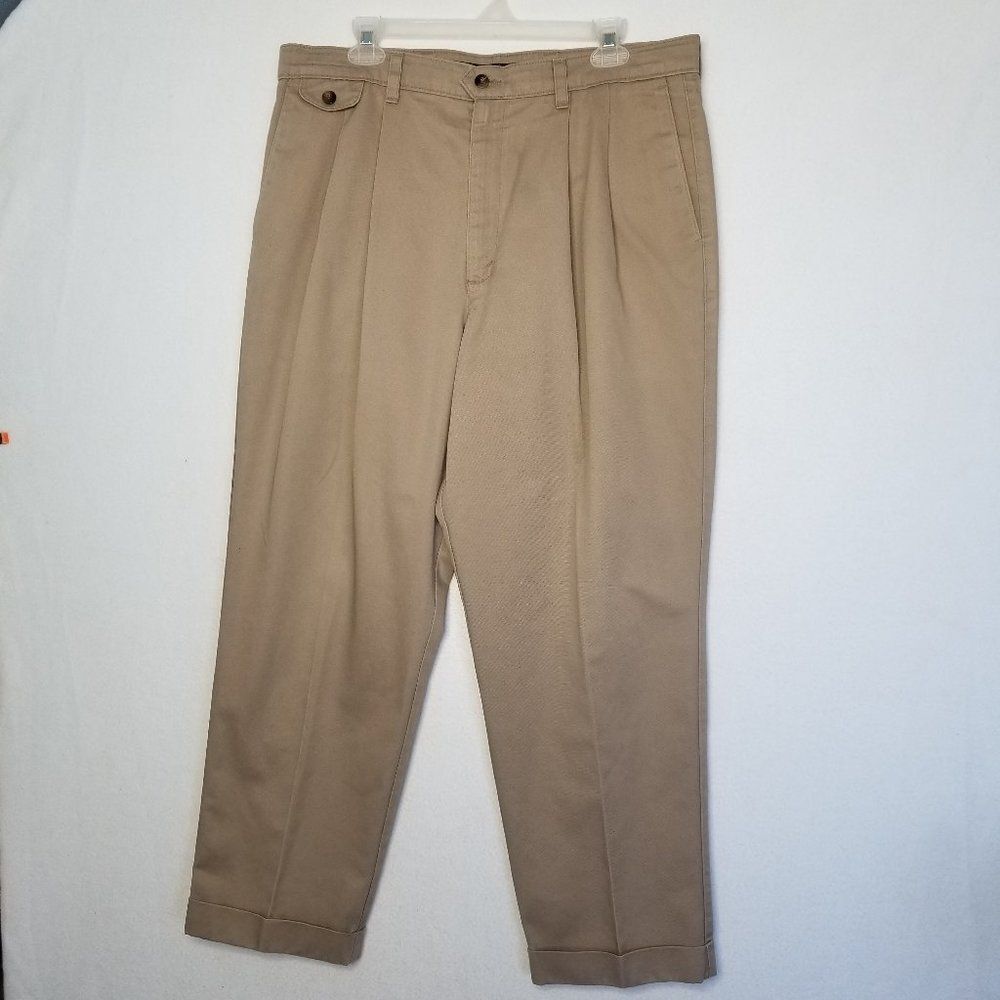 Dockers Pleated Khakis Loose Fit Tan Chino Pants 36